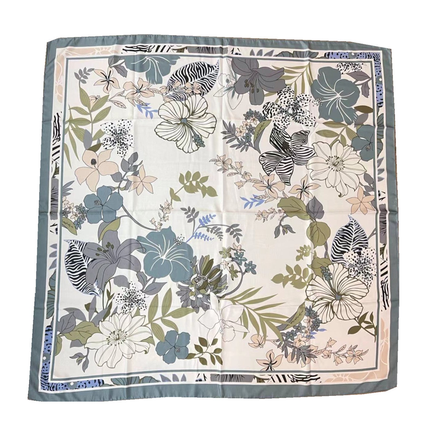110cm Twill Floral Print Silk Scarf - Zambeel