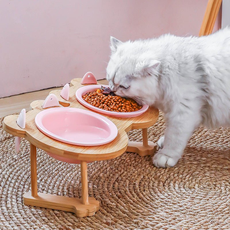 Ceramics Puppy Cat Dog Pet Single And Double Food Bowl For Eating And Drinking With Wooden Frame Pets Supplies Feeding Dish