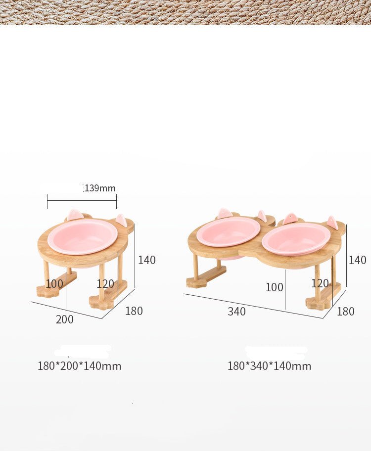 Ceramics Puppy Cat Dog Pet Single And Double Food Bowl For Eating And Drinking With Wooden Frame Pets Supplies Feeding Dish