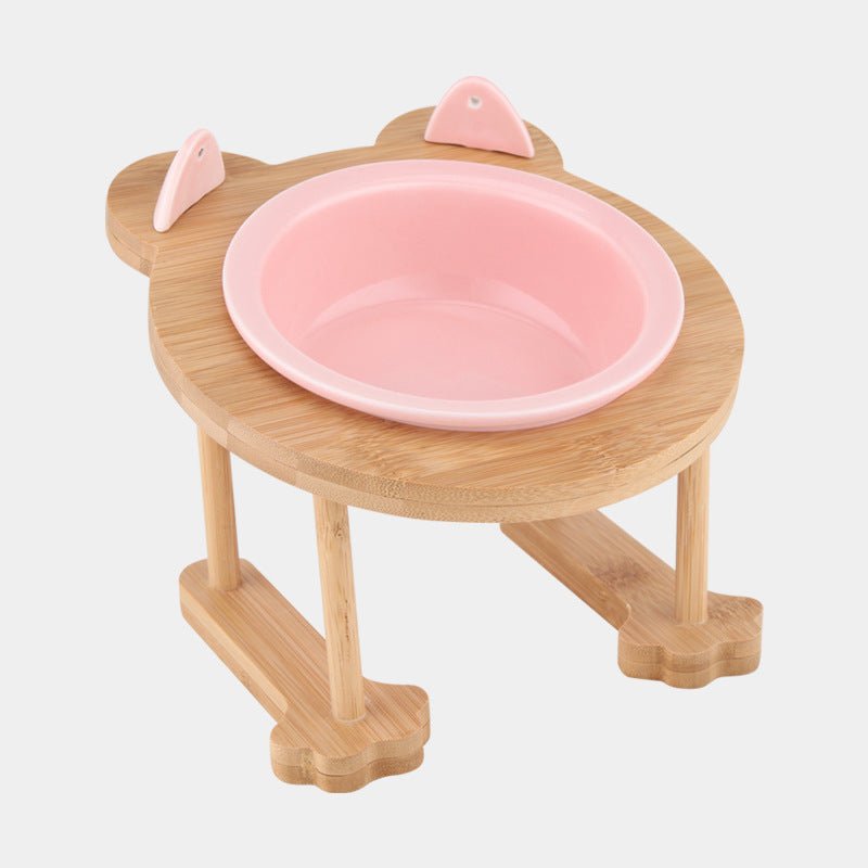 Ceramics Puppy Cat Dog Pet Single And Double Food Bowl For Eating And Drinking With Wooden Frame Pets Supplies Feeding Dish - Zambeel