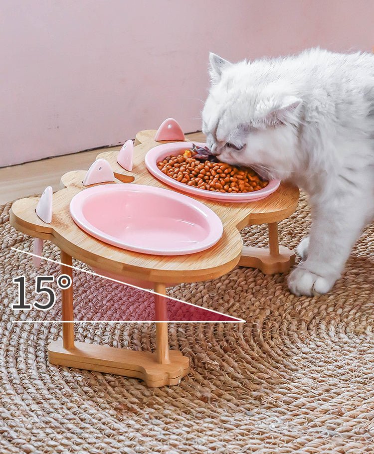 Ceramics Puppy Cat Dog Pet Single And Double Food Bowl For Eating And Drinking With Wooden Frame Pets Supplies Feeding Dish