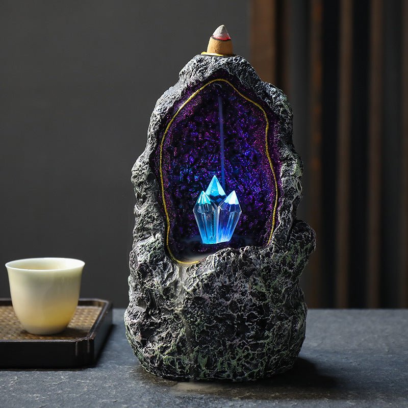 Creative Resin Backflow Incense Burner Crystal Cave Led Night Light Incense Creative Ornaments - Zambeel