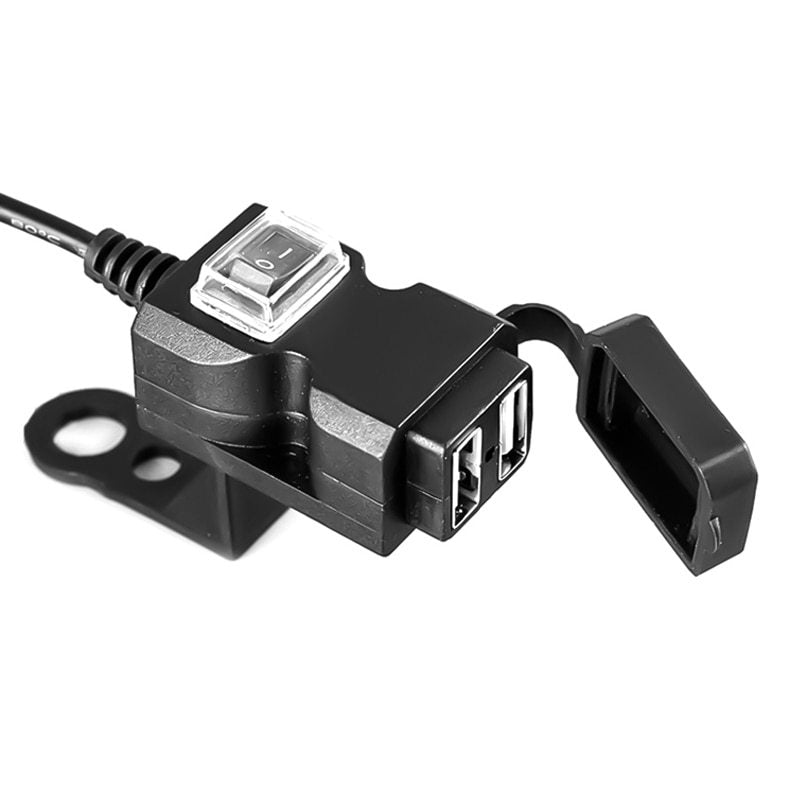 Dual USB Port 12V Waterproof Motorcycle Handlebar Charger 5V 1A / 2.1A Power Adapter Plug for Mobile Phone