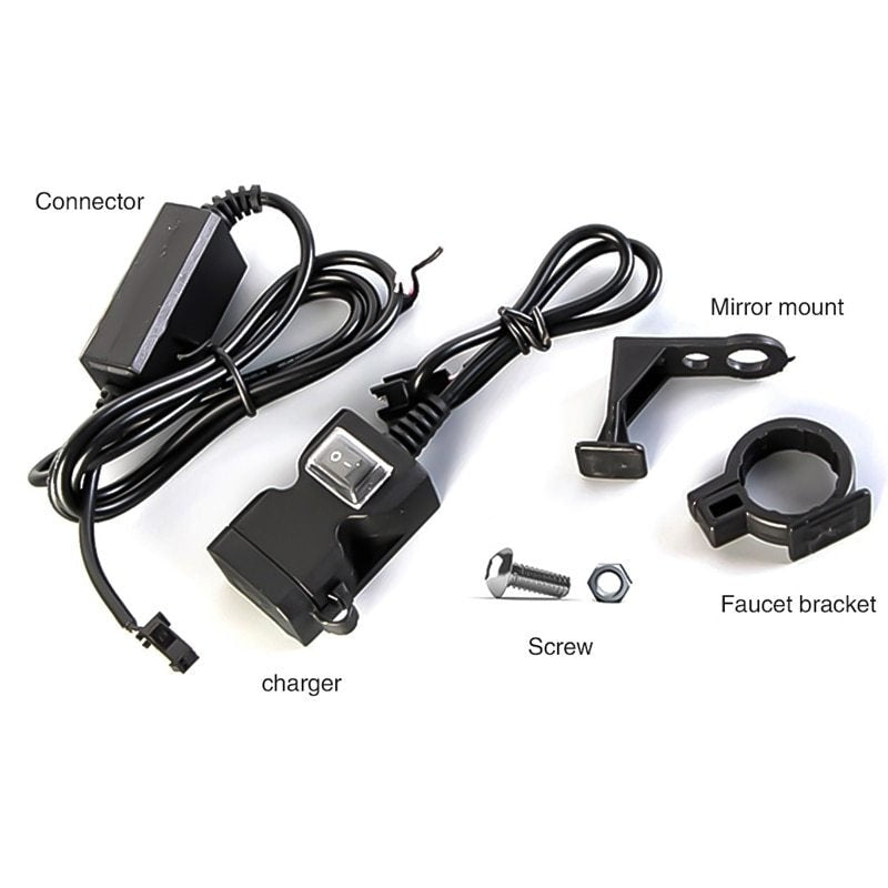 Dual USB Port 12V Waterproof Motorcycle Handlebar Charger 5V 1A / 2.1A Power Adapter Plug for Mobile Phone - Zambeel