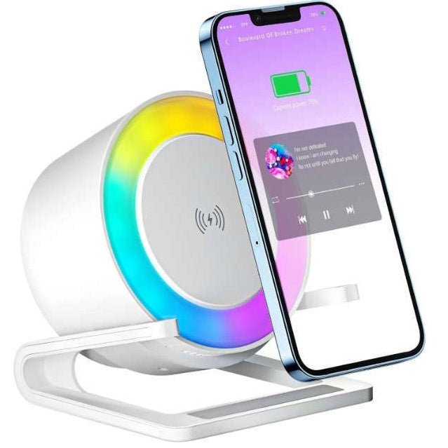 Multifunctional Four - in - one Small Night Lamp RGB Bluetooth Speaker Mobile Phone Holder 15W Wireless Charging - Zambeel