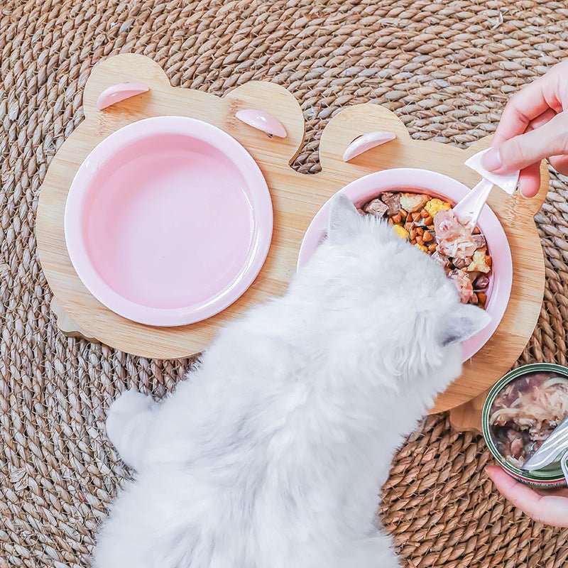 Ceramics Puppy Cat Dog Pet Single And Double Food Bowl For Eating And Drinking With Wooden Frame Pets Supplies Feeding Dish