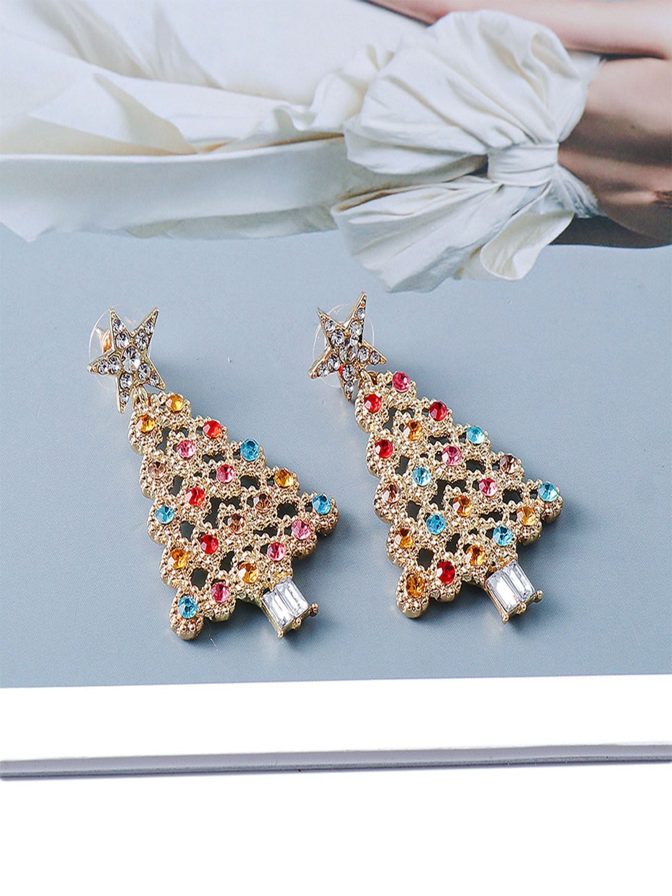 Colorful Crystals Christmas Tree Earrings Fashion Earrings - Zambeel
