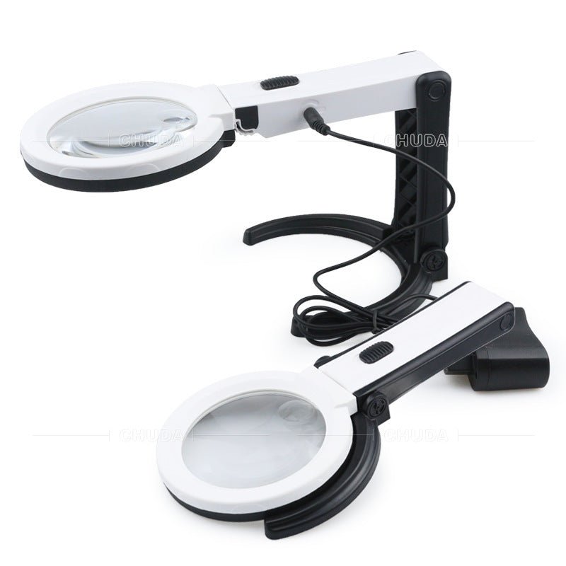 Desktop Folding Handheld Magnifying Glass Folding With Ten Lights External Power Supply Led Magnifying Glass
