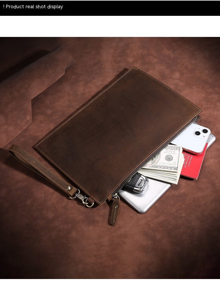 European And American Retro Crazy Horse Leather Men's Clutch