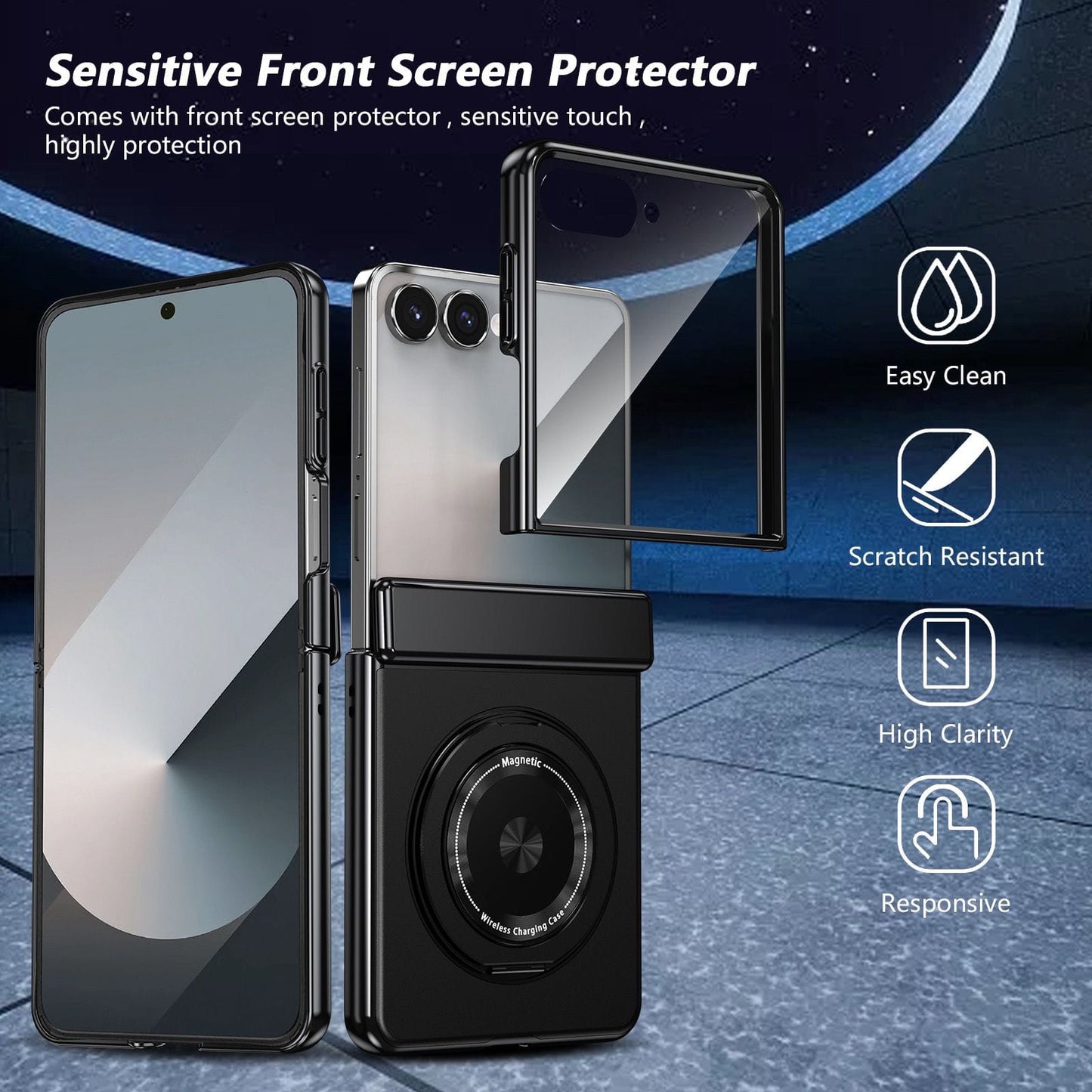 Magnetic Ring Kickstand Case with Tempered Glass - Zambeel