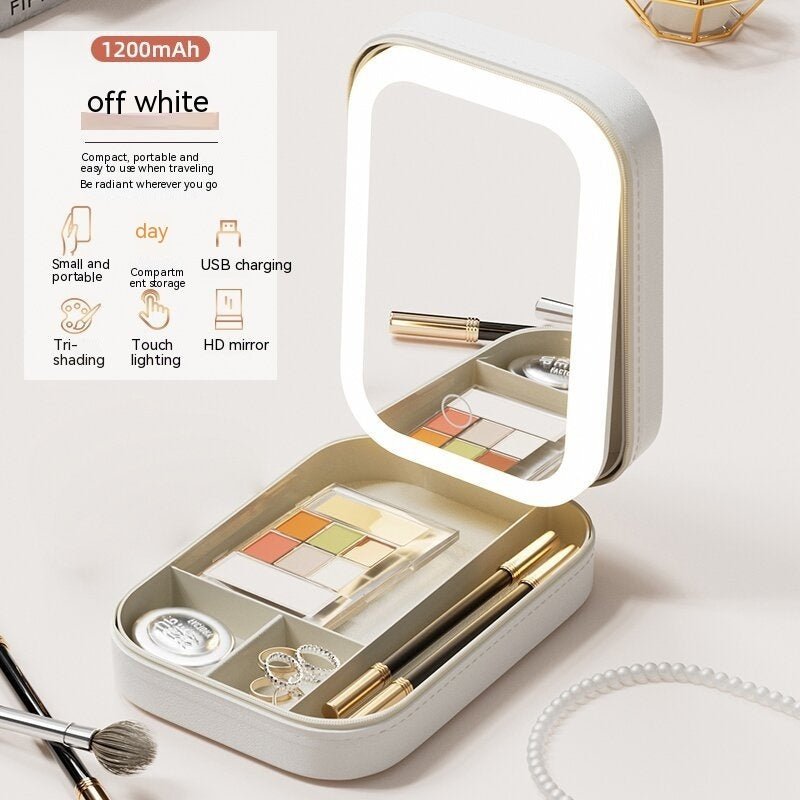 Makeup Storage Box With LED Light Mirror Portable Travel Makeup Cosmetics Storage Box Touch Light Storage Organizer - Zambeel