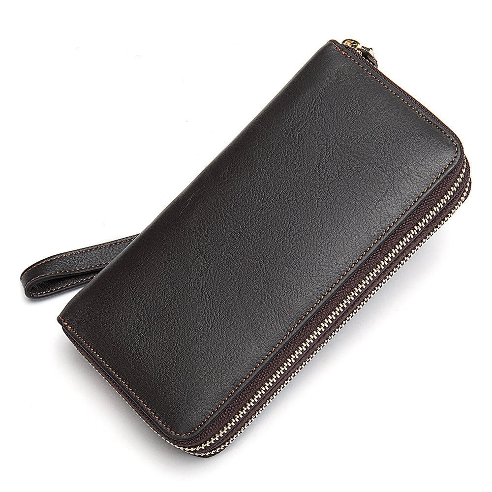 Men's Double Zipper Wallet Long First Layer Cowhide Large - capacity Handbag - Zambeel