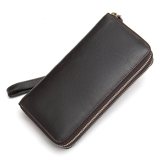 Men's Double Zipper Wallet Long First Layer Cowhide Large - capacity Handbag - Zambeel