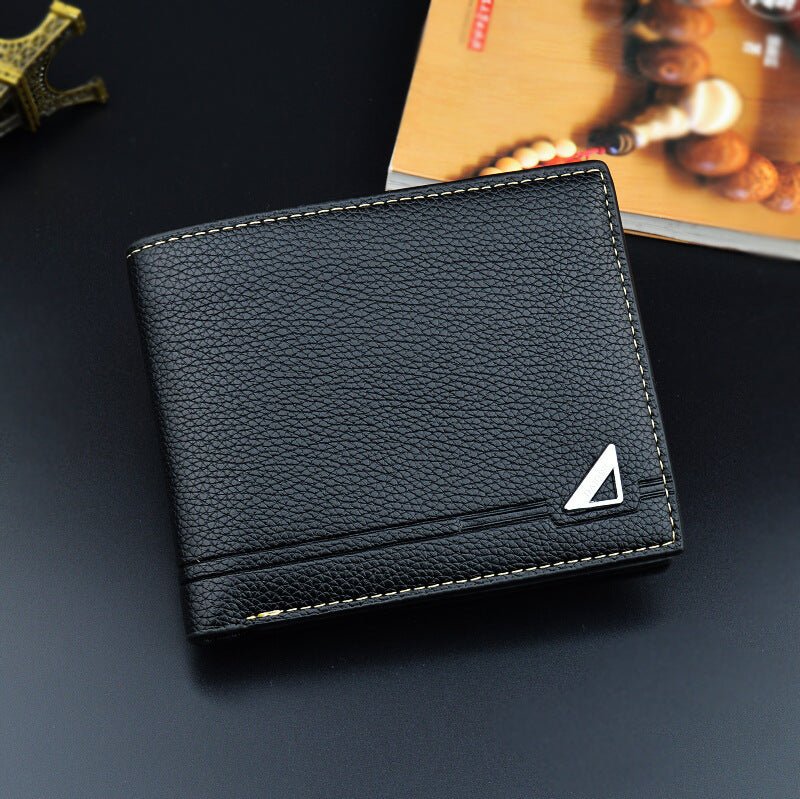 Men's Short Soft Leather Lychee Pattern Multiple Card Slots Wallet - Zambeel