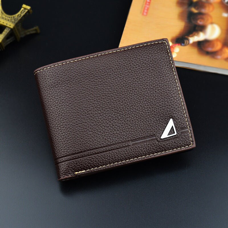 Men's Short Soft Leather Lychee Pattern Multiple Card Slots Wallet - Zambeel