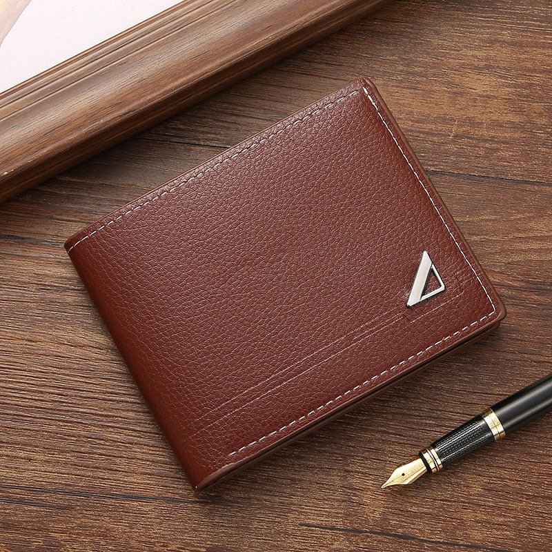 Men's Short Soft Leather Lychee Pattern Multiple Card Slots Wallet - Zambeel