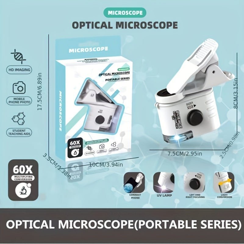 Mini Mobile Phone Microscope, 60x Pocket Microscope, Handheld Portable LED Lighted Magnification Endoscope With A Mobile Phone Adapter Clip - Zambeel