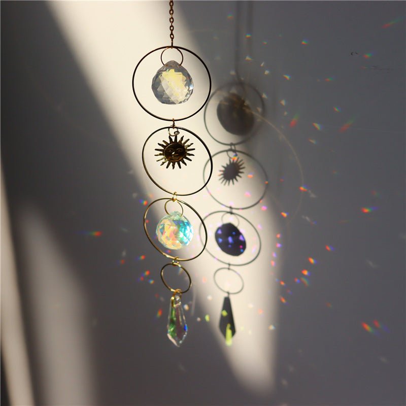Moon And Hoop And Rainbow Crystal Rearview Mirror Decoration