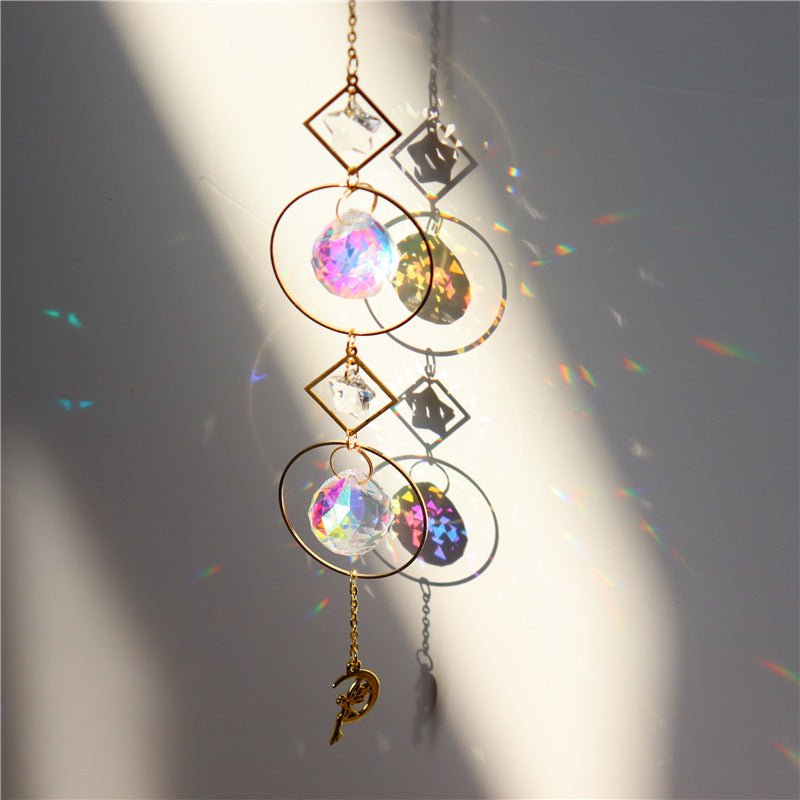 Moon And Hoop And Rainbow Crystal Rearview Mirror Decoration