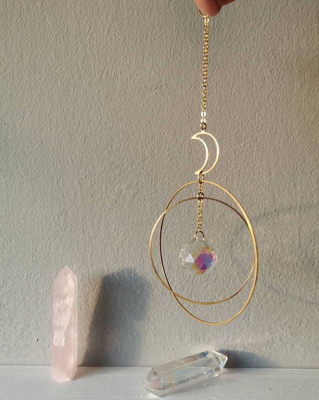 Moon And Hoop And Rainbow Crystal Rearview Mirror Decoration