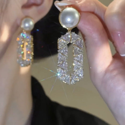 Oval Full Diamond Eardrops Special - interest Design Pearl - Zambeel