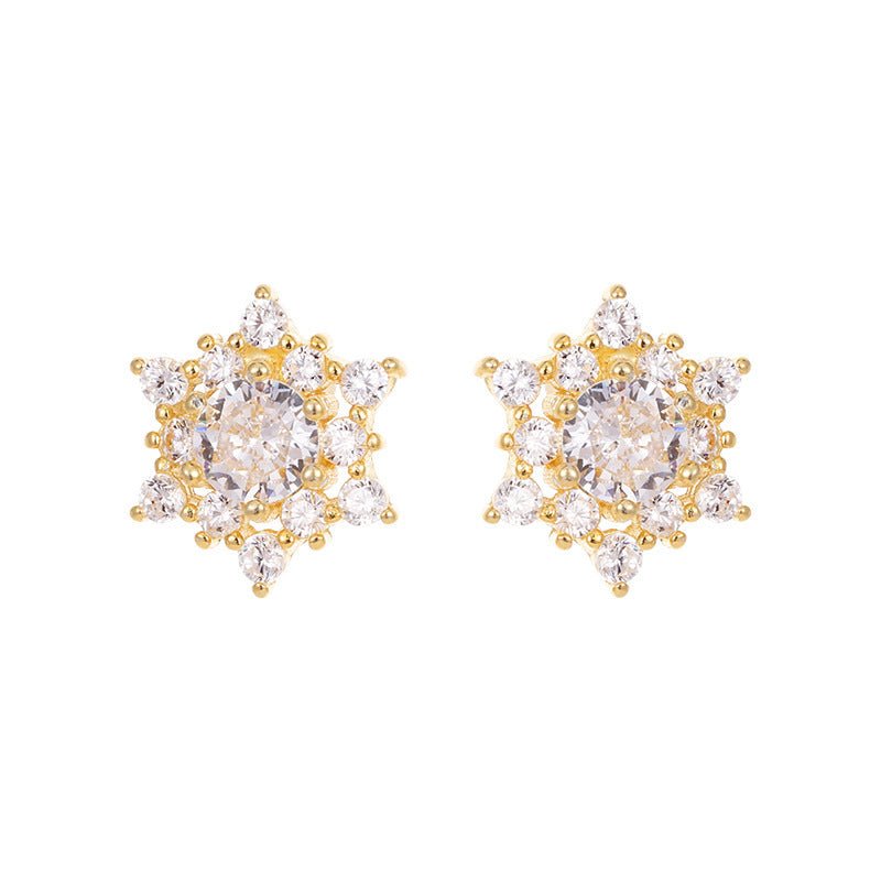 S925 Silver French Snowflake Zircon Stud Earrings