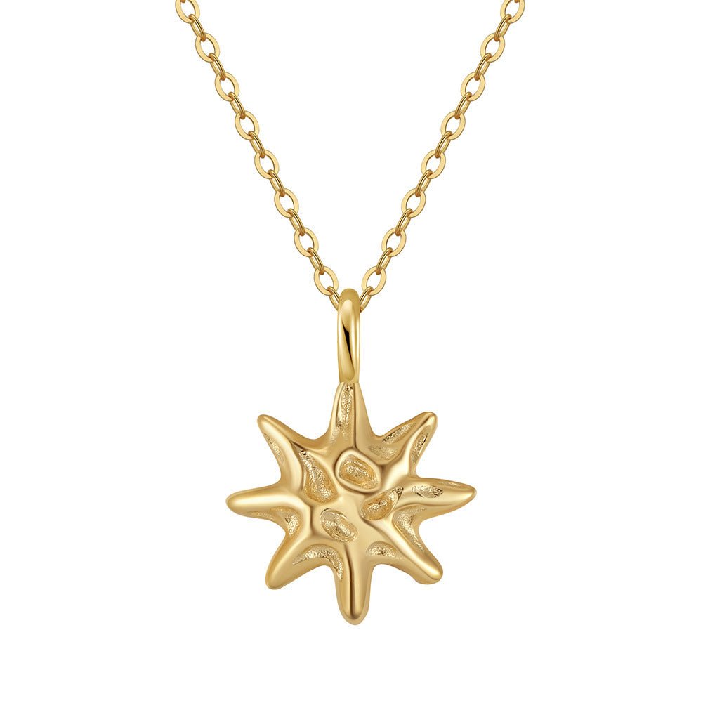 S925 Sterling Silver Hammered Star Pendant Necklace 14K Gold Plated Chain - Zambeel