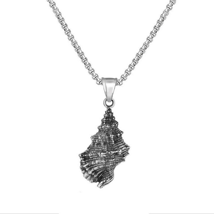 Stainless Steel Men's And Women's Necklace Personality Vintage Conch Men's Titanium Steel Pendant Necklace - Zambeel