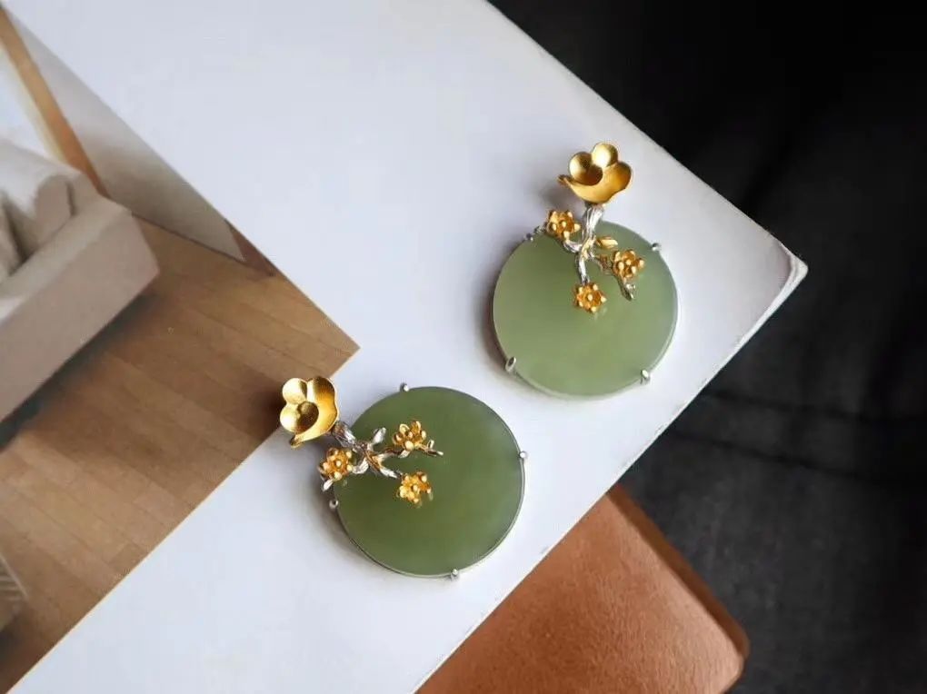 Sterling Silver Gold Plated Hotian Jade Pendant Necklace - Zambeel