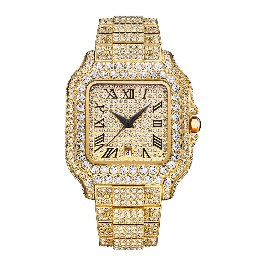Straight European Hip Hop Diamond Quartz Wrist Watch - Zambeel