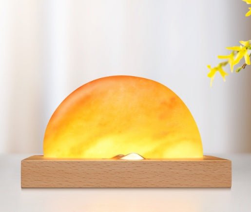 Sunrise Oriental LED Gift Table Lamp Salt Lamp With Mobile Phone Wireless Charging Solid Wood Base Mineral Salt Lamp Shade - Zambeel