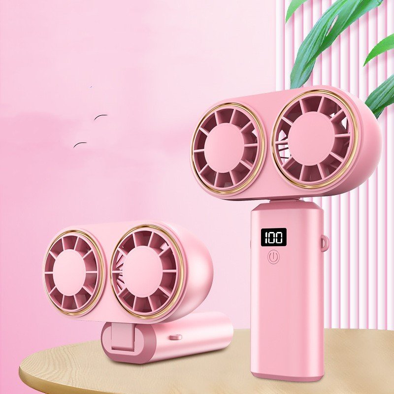 USB Handheld Mini Fan Foldable Portable Neck Hanging Fans 5 Speed USB Rechargeable Fan With Display Screen - Zambeel