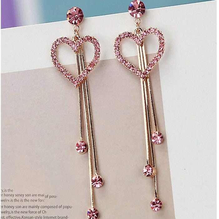 Valentine's Day Love Shining Zircon Long Fringe Earrings - Zambeel