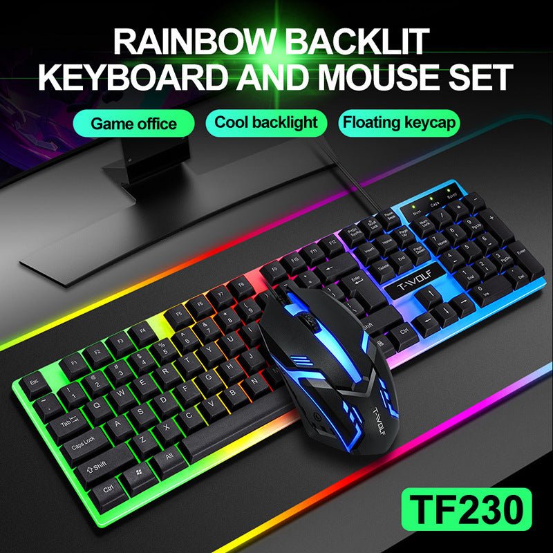 Wired Rainbow Backlit USB Interface Game Keyboard Ergonomic Game - Zambeel