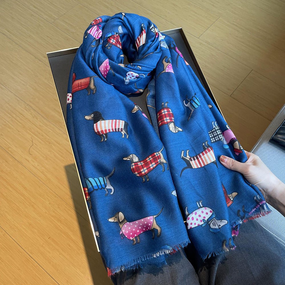 Women's Artistic Travel Shawl Dog Pattern Warm Long Scarf - Zambeel
