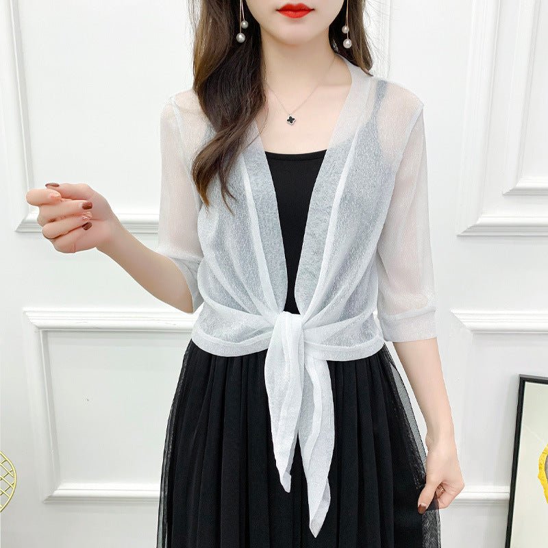 Women's Gold And Silver Silk Mesh Shawl - Zambeel